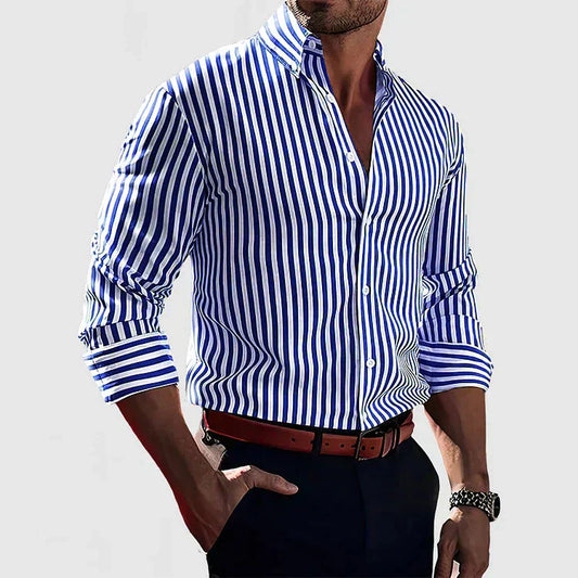 Chemise Rayée À Manches Longues avec Coupe Classique pour Homme | Idéale pour Le Bureau Ou Les Loisirs