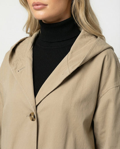 Trench-coat avec capuche et fermeture boutonnée pour femme | Idéal pour l'automne