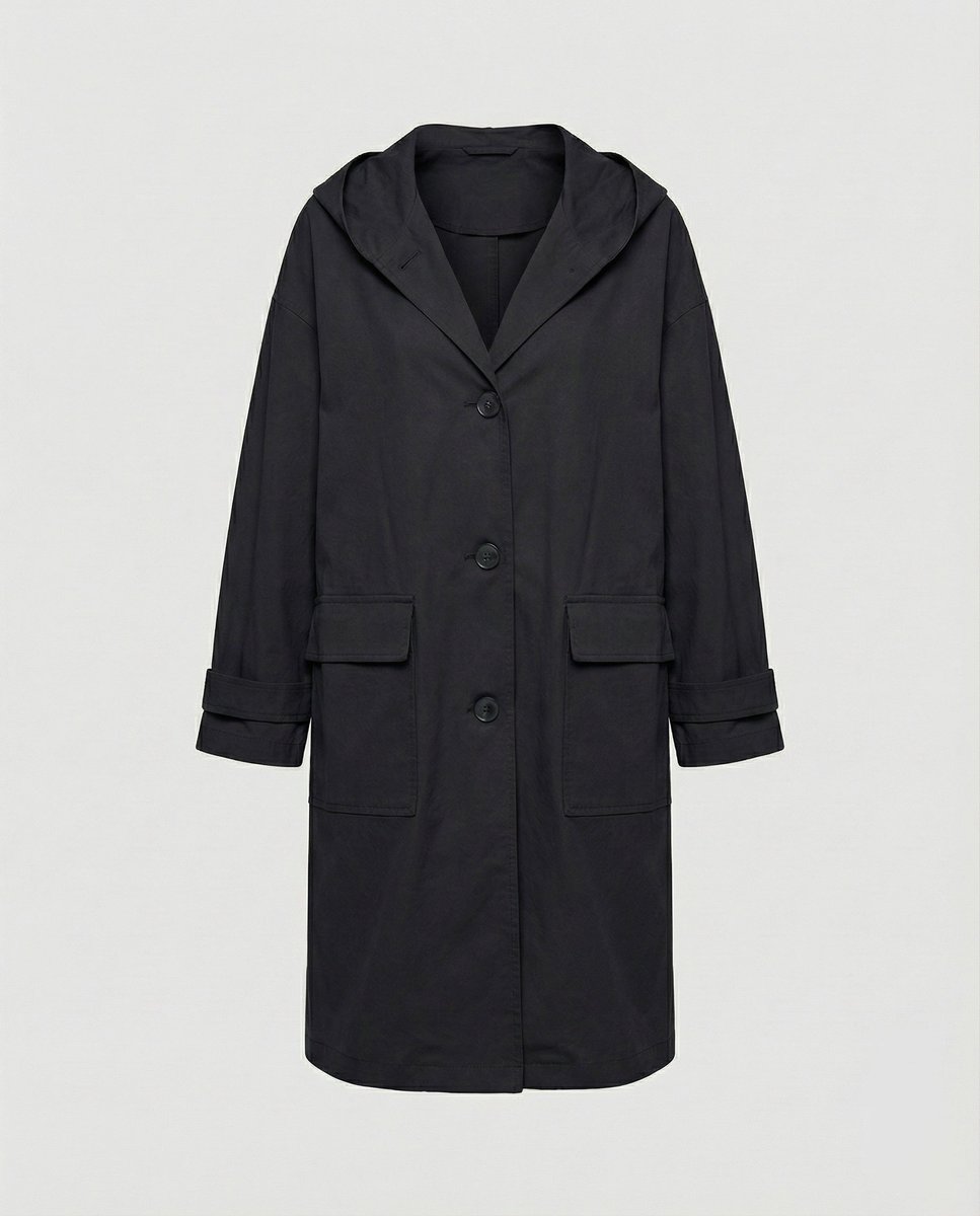 Trench-coat avec capuche et fermeture boutonnée pour femme | Idéal pour l'automne