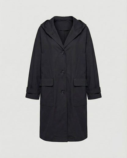 Trench-coat avec capuche et fermeture boutonnée pour femme | Idéal pour l'automne