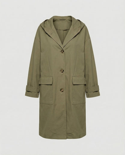 Trench-coat avec capuche et fermeture boutonnée pour femme | Idéal pour l'automne