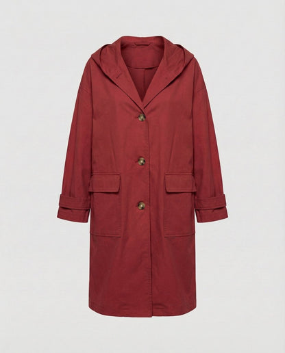Trench-coat avec capuche et fermeture boutonnée pour femme | Idéal pour l'automne