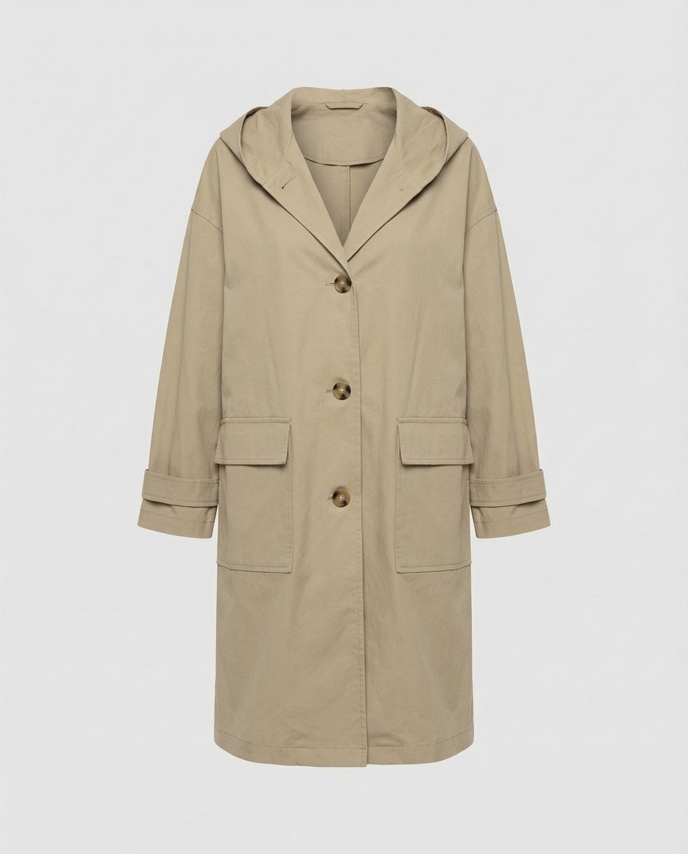 Trench-coat avec capuche et fermeture boutonnée pour femme | Idéal pour l'automne