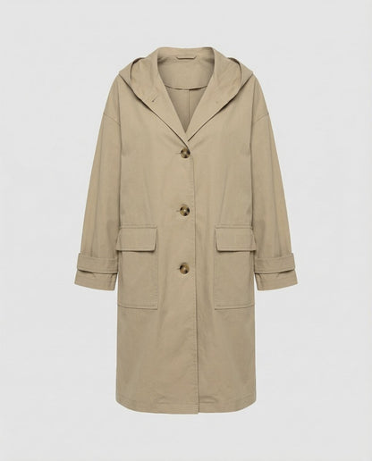 Trench-coat avec capuche et fermeture boutonnée pour femme | Idéal pour l'automne