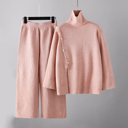 Ensemble En Maille avec Col Roulé Et Pantalon Large pour Femme | Idéal pour L’Automne Et L’Hiver