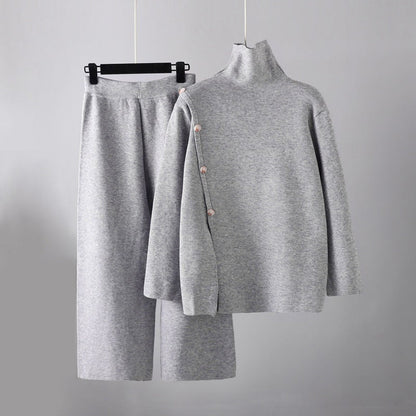 Ensemble En Maille avec Col Roulé Et Pantalon Large pour Femme | Idéal pour L’Automne Et L’Hiver