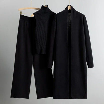 Ensemble Trois Pièces avec Top, Pantalon et Long Manteau pour Femmes | Idéal pour le Travail et les Occasions Formelles