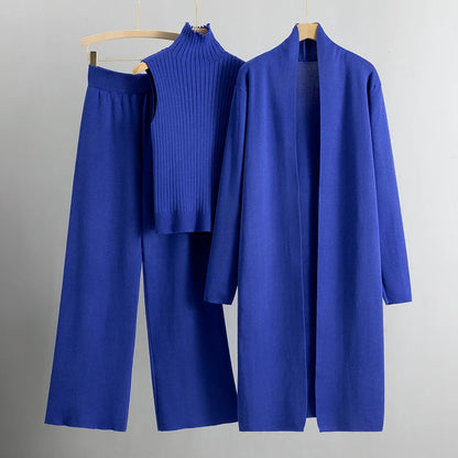 Ensemble Trois Pièces avec Top, Pantalon et Long Manteau pour Femmes | Idéal pour le Travail et les Occasions Formelles