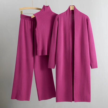 Ensemble Trois Pièces avec Top, Pantalon et Long Manteau pour Femmes | Idéal pour le Travail et les Occasions Formelles