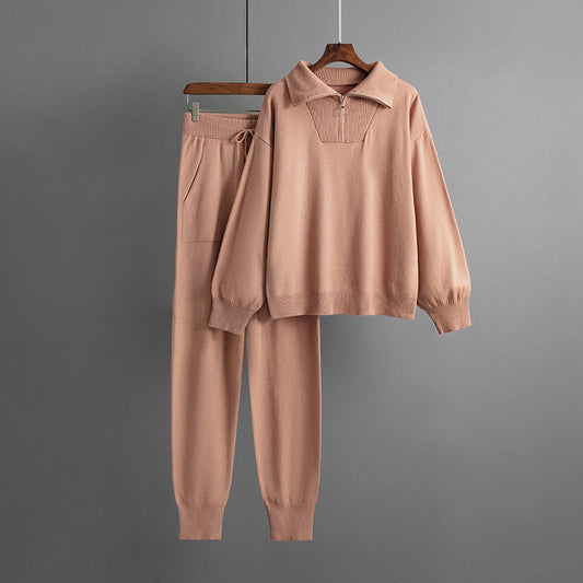 Ensemble Deux Pièces En Maille avec Haut Zippé Et Pantalon À Cordon pour Femme | Idéal pour L’Automne Et L’Hiver