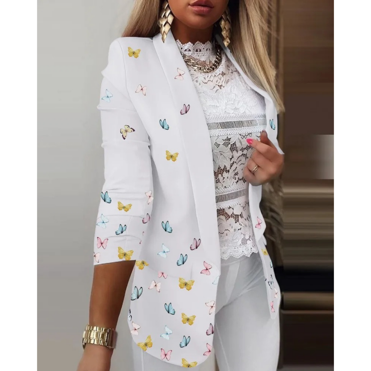 Blazer À Revers Avec Motif Pour Femme | Idéal Pour Le Travail Et Les Occasions Informelles