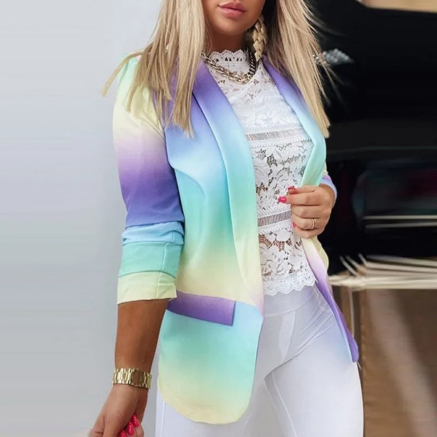 Blazer À Revers Avec Motif Pour Femme | Idéal Pour Le Travail Et Les Occasions Informelles