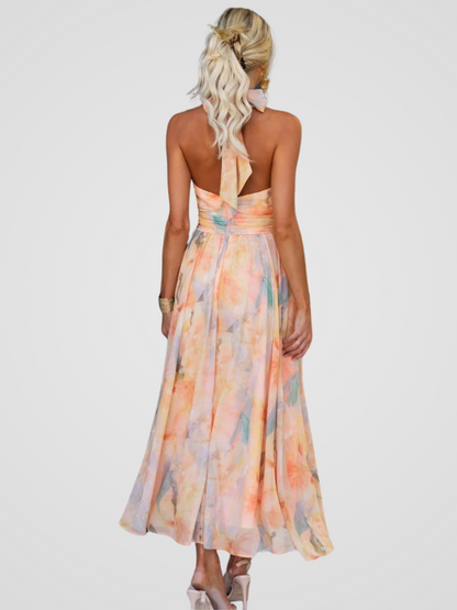 Robe Midi À Col Halter Avec Motif Imprimé Pour Femme | Idéale Pour Les Occasions Et Sorties