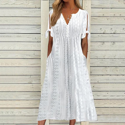 Robe Fluide avec Manches Courtes à Nouer pour Femme | Idéale pour les Occasions Décontractées et le Quotidien