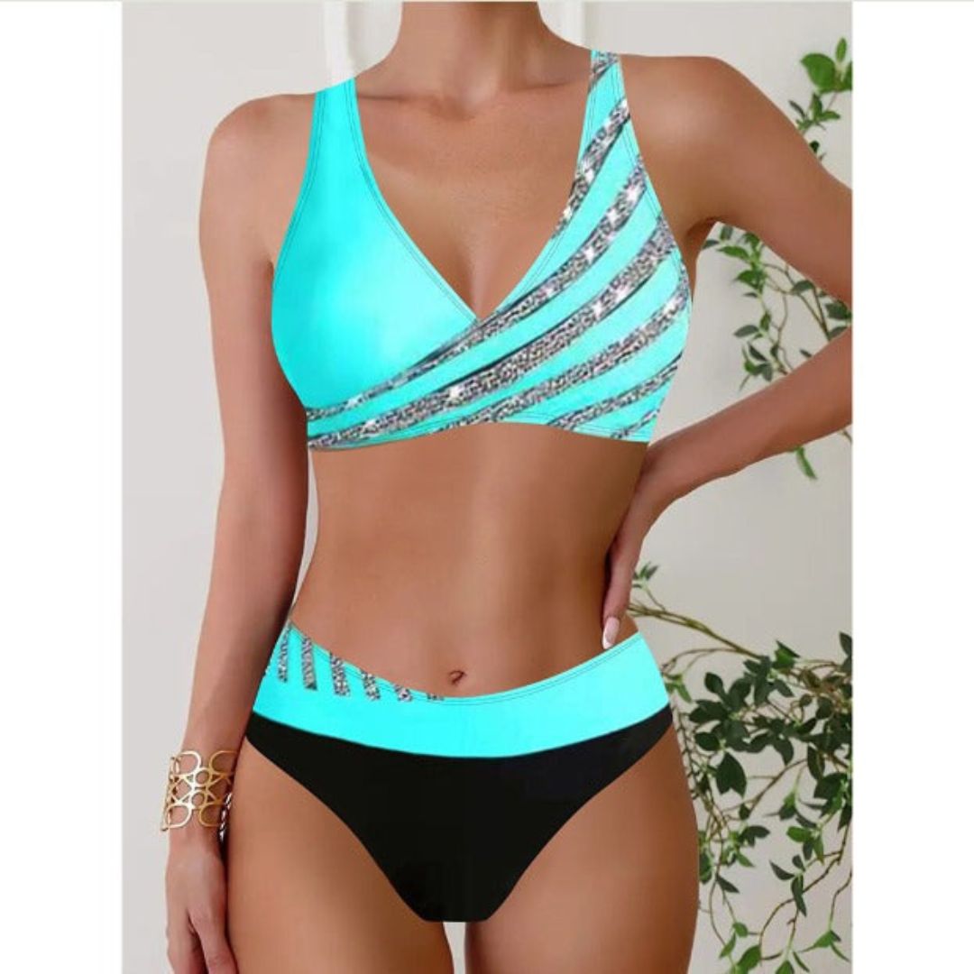 Bikini Deux Pièces à Une Épaule avec Détail Imprimé pour Femmes | Idéal pour l’Été