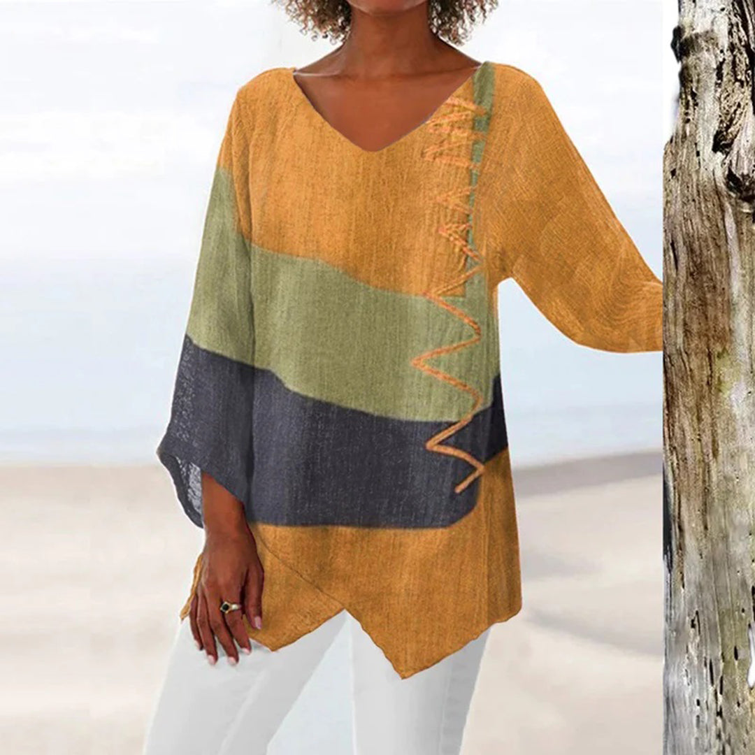Blouse Bicolore avec Manches Trois-Quarts pour Femme | Idéale pour les Tenues Quotidiennes Décontractées