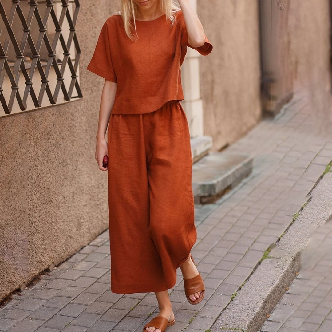 Ensemble Deux Pièces avec Haut à Manches Courtes et Pantalon Fluide pour Femme | Idéal pour l’Été