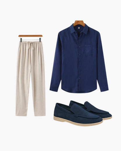 Ensemble Trois Pièces avec Chemise, Pantalon Et Chaussures pour Homme | Idéal pour Le Printemps Et L’Été