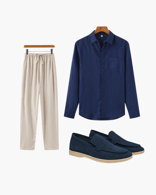 Ensemble Trois Pièces avec Chemise, Pantalon Et Chaussures pour Homme | Idéal pour Le Printemps Et L’Été