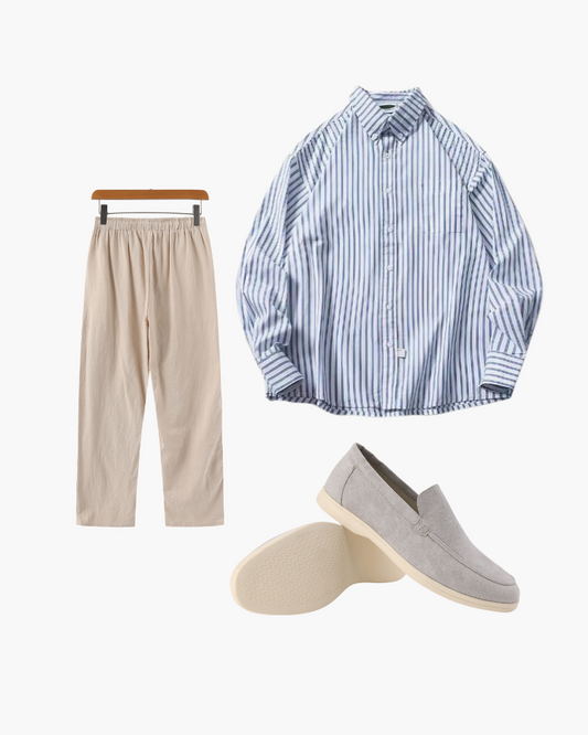 Ensemble Trois Pièces avec Chemise, Pantalon Et Chaussures pour Homme | Idéal pour L’Été