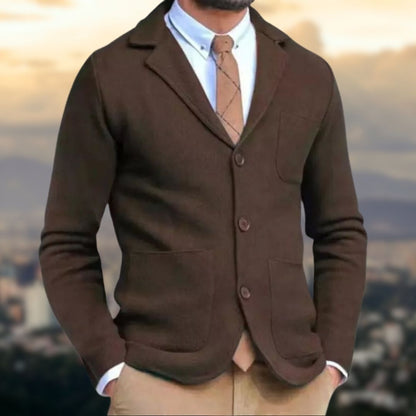 Blazer En Maille À Coupe Ajustée Avec Fermeture Boutonnée Pour Hommes | Idéal Pour Bureau Et Sorties