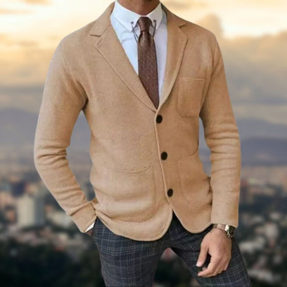 Blazer En Maille À Coupe Ajustée Avec Fermeture Boutonnée Pour Hommes | Idéal Pour Bureau Et Sorties
