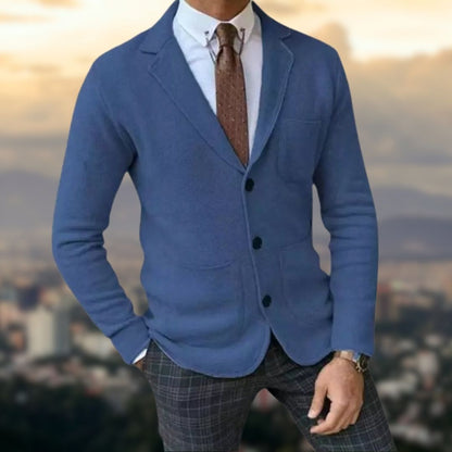 Blazer En Maille À Coupe Ajustée Avec Fermeture Boutonnée Pour Hommes | Idéal Pour Bureau Et Sorties
