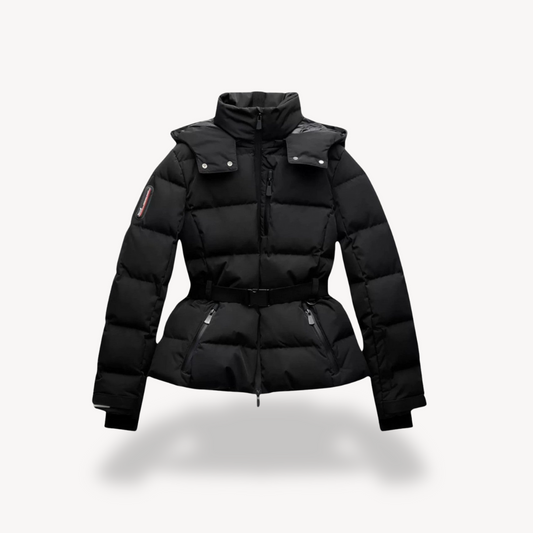 Doudoune Noire Matelassée avec Ceinture et Col Montant pour Femme | Idéale par Temps Froid