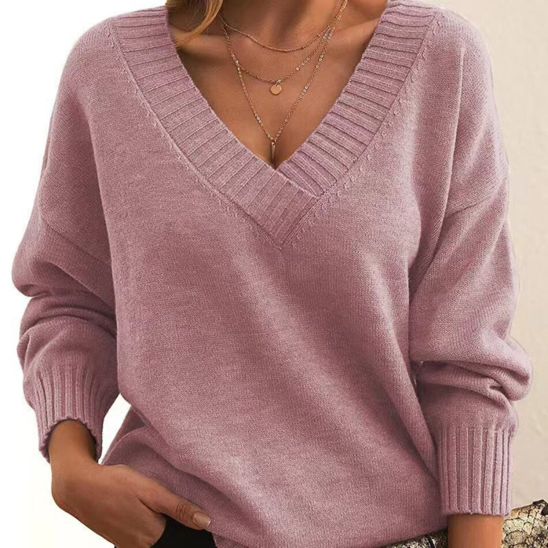 Pull à Col V pour Femme en Polyester | Coupe Ample