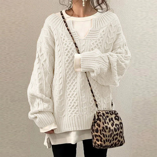 Pull Oversize à Col Rond Court pour Femme avec Manches Longues | Idéal pour l’Hiver