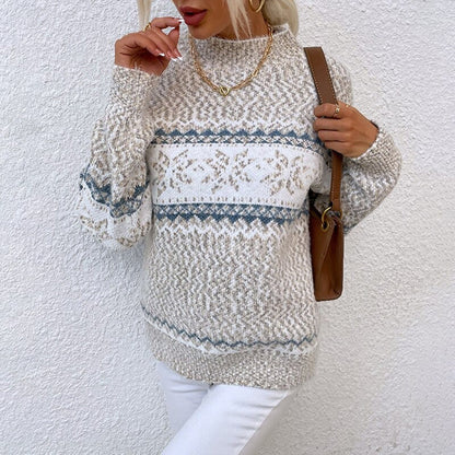 Pull à Motif Flocon de Neige pour Femme avec Col Montant | Idéal pour l’Hiver