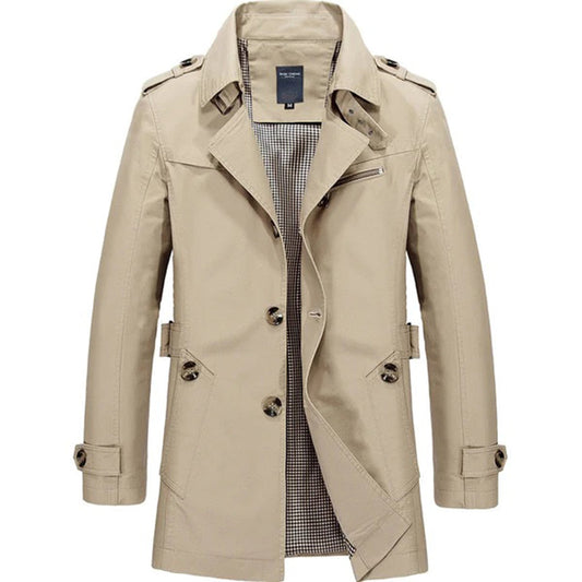Trench-Coat Long avec Col Haut pour Homme | Idéal pour Automne et Printemps