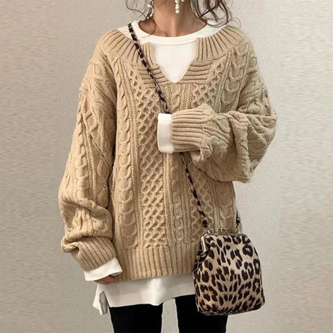 Pull Oversize à Col Rond Court pour Femme avec Manches Longues | Idéal pour l’Hiver
