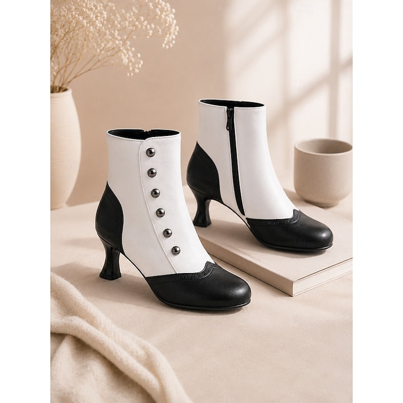 Bottines à boutons avec bout bicolore pour femmes