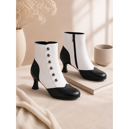 Bottines à boutons avec bout bicolore pour femmes