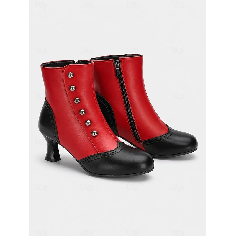 Bottines à boutons avec bout bicolore pour femmes