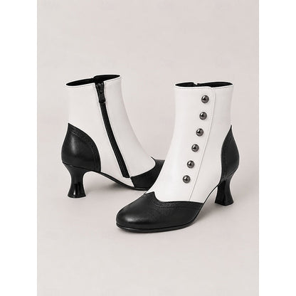 Bottines à boutons avec bout bicolore pour femmes