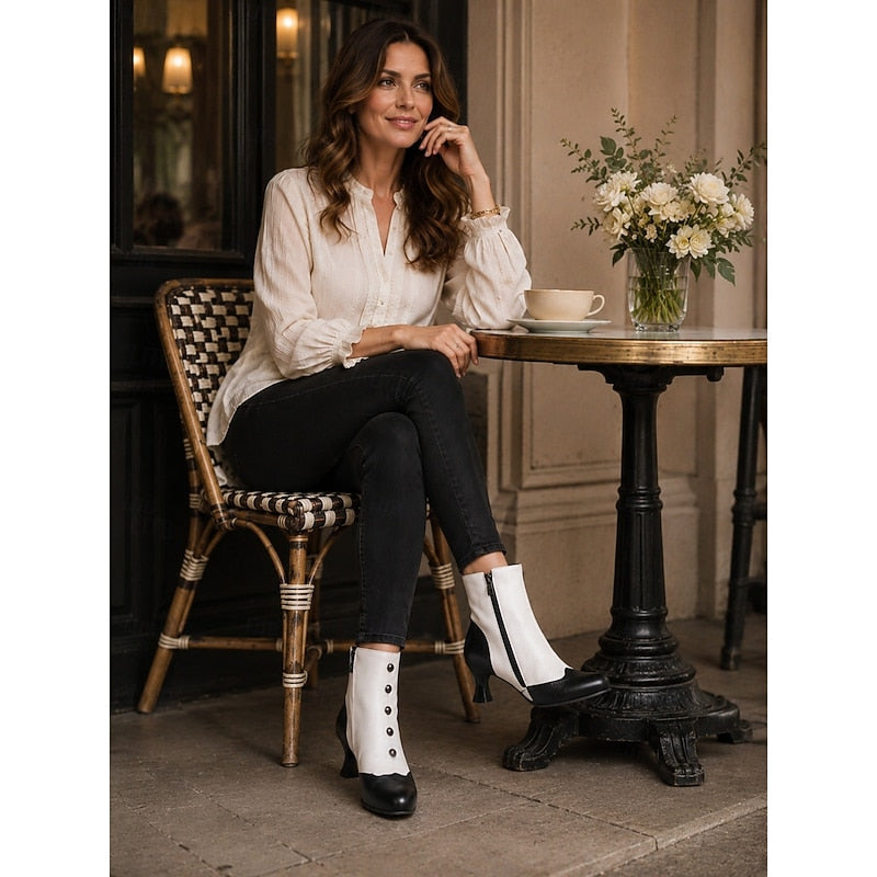Bottines à boutons avec bout bicolore pour femmes
