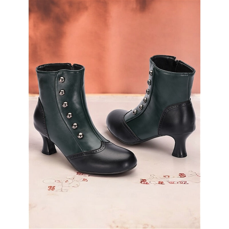 Bottines à boutons avec bout bicolore pour femmes