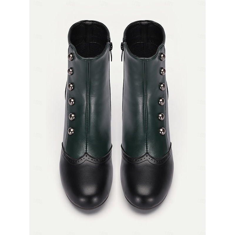 Bottines à boutons avec bout bicolore pour femmes