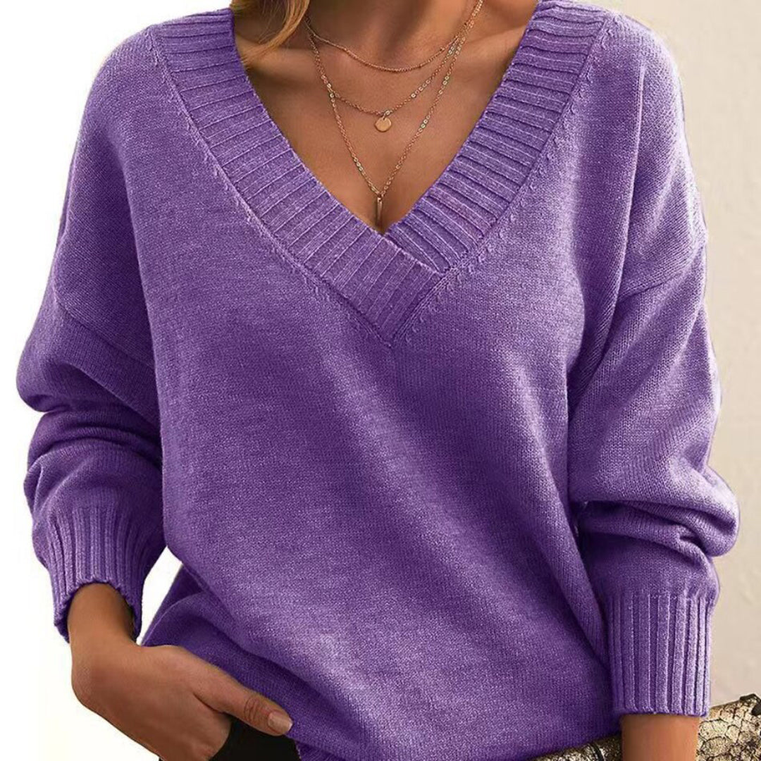 Pull à Col V pour Femme en Polyester | Coupe Ample