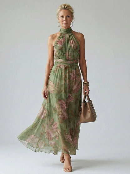 Robe Maxi Sans Manches À Col Montant Avec Imprimé Floral Pour Femme | Idéale Pour L'été