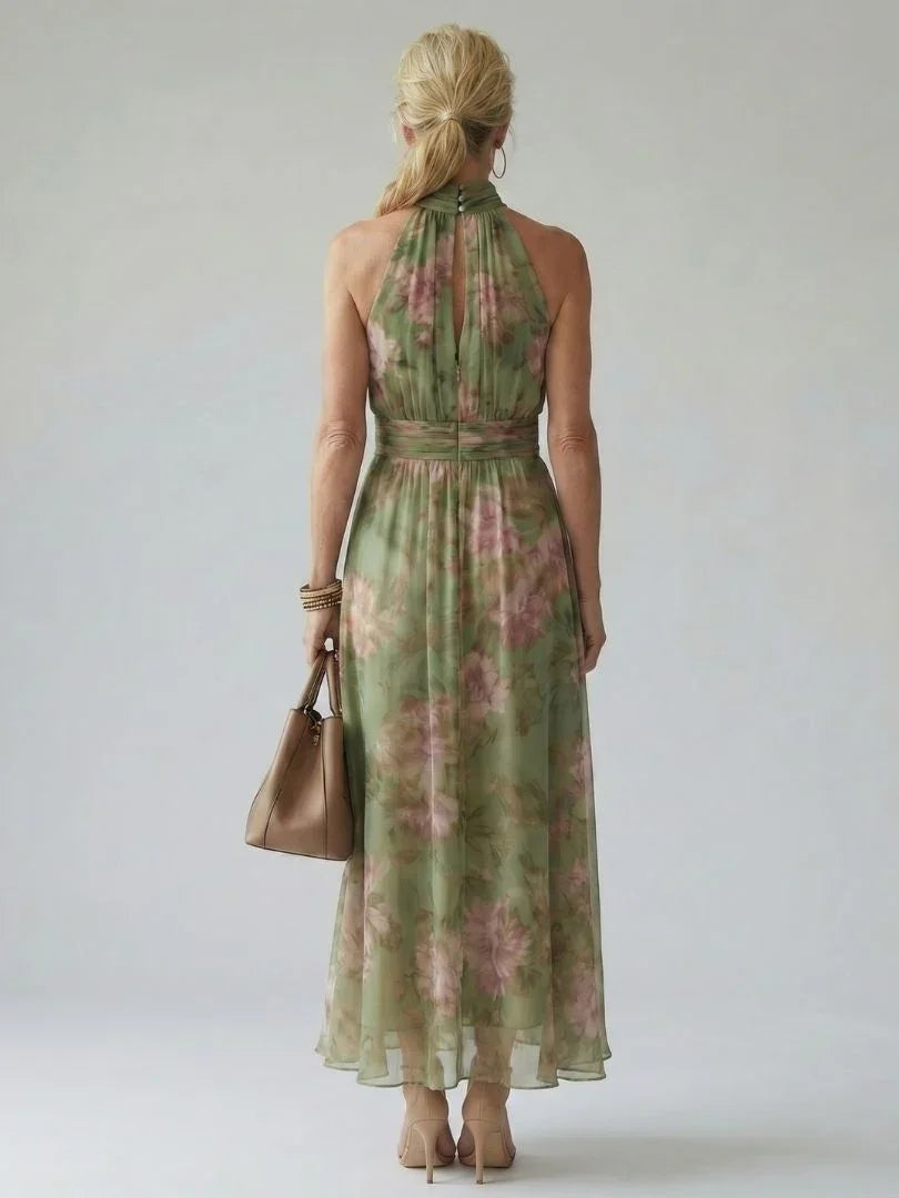 Robe Maxi Sans Manches À Col Montant Avec Imprimé Floral Pour Femme | Idéale Pour L'été