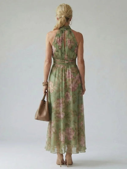 Robe Maxi Sans Manches À Col Montant Avec Imprimé Floral Pour Femme | Idéale Pour L'été