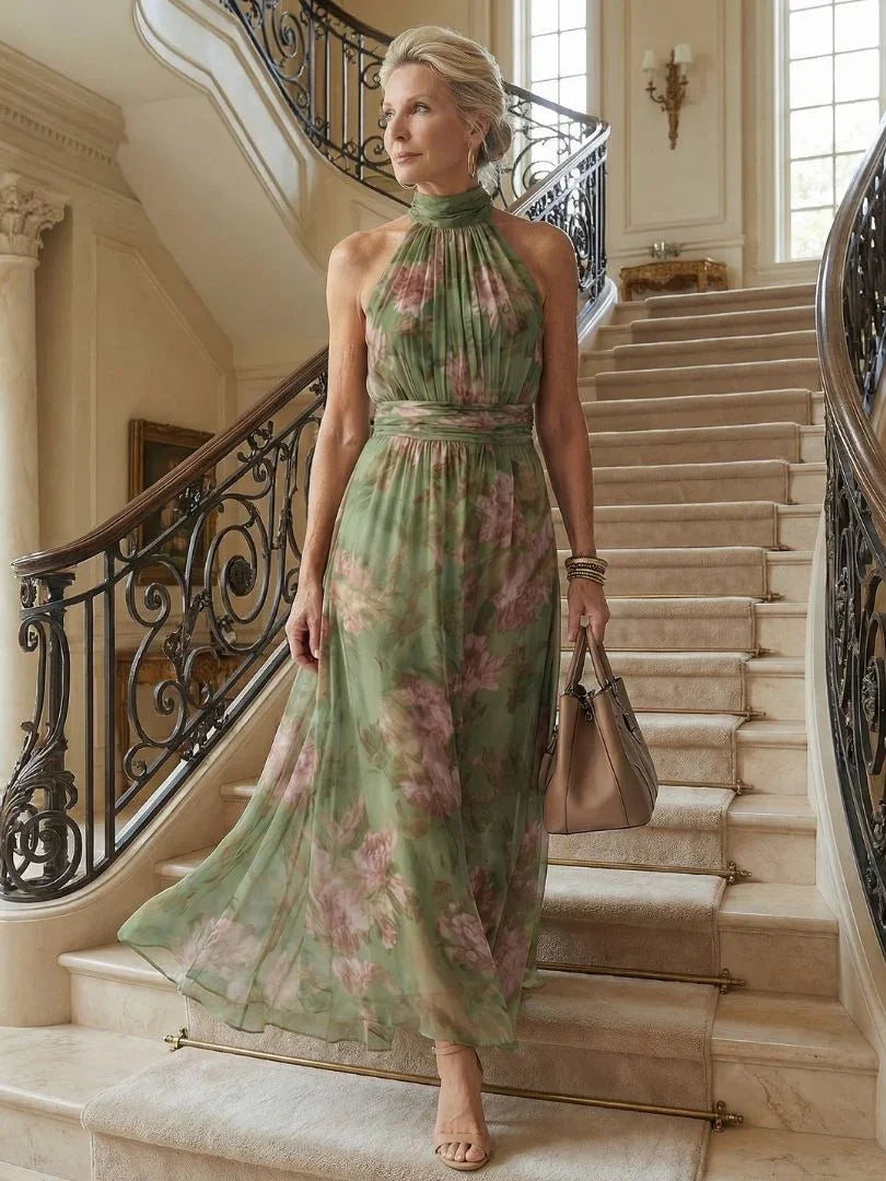 Robe Maxi Sans Manches À Col Montant Avec Imprimé Floral Pour Femme | Idéale Pour L'été