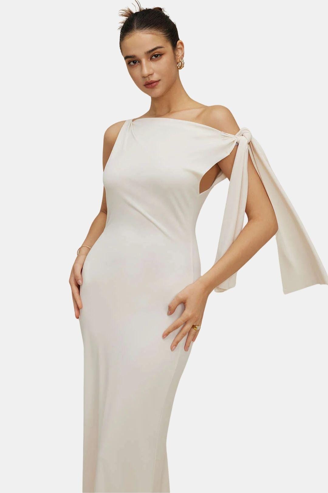 Robe Maxi Asymétrique Avec Détail Noué Pour Femme | Idéale Pour Les Soirées Et Occasions Formelles