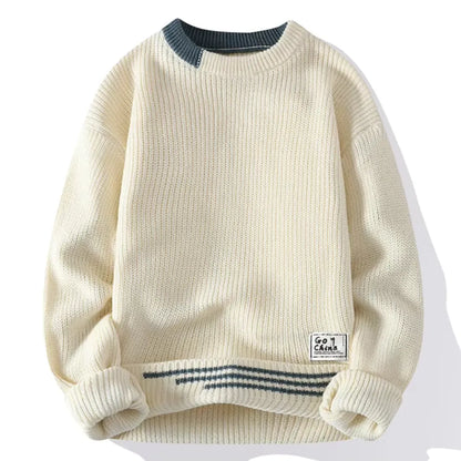 Pull En Maille À Col Rond Avec Détails Contrastés Pour Homme | Idéal Pour Le Quotidien Et Le Bureau