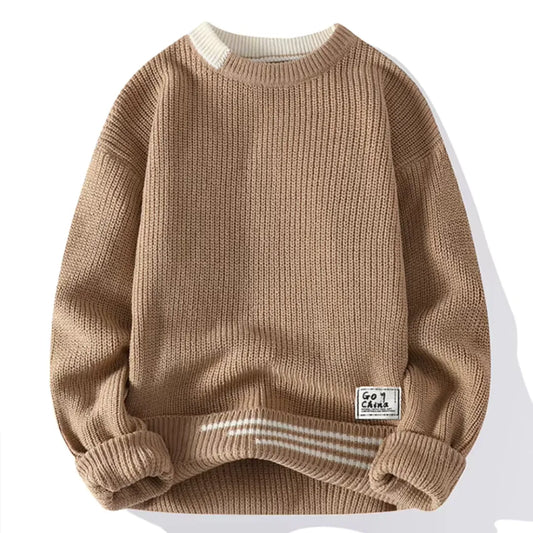Pull En Maille À Col Rond Avec Détails Contrastés Pour Homme | Idéal Pour Le Quotidien Et Le Bureau
