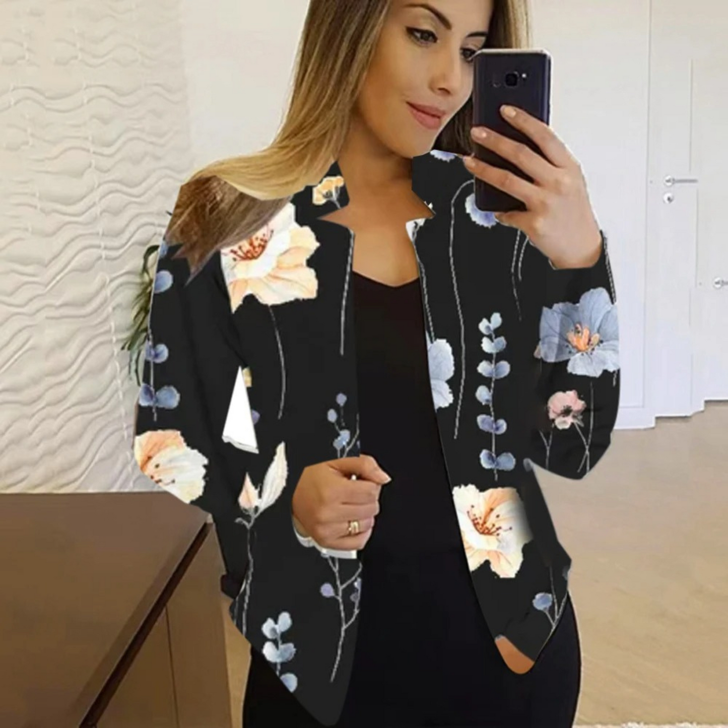 Blazer À Coupe Droite Avec Motif Artistique Pour Femme | Idéal Pour Le Travail Et Les Sorties