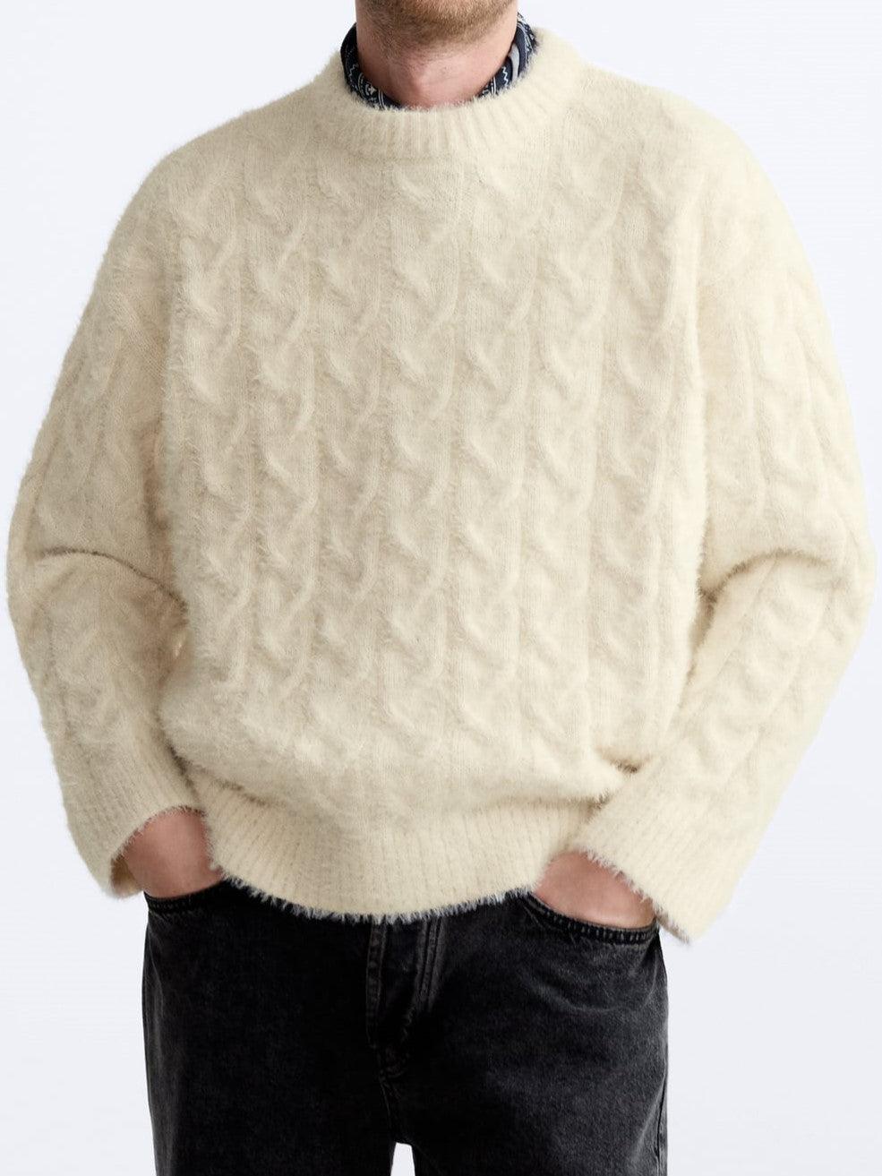 Pull pour Homme avec Motif en Torsades et Col Rond | Idéal pour les Journées Fraîches